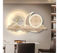 Orologio da Parete 3D con Montagna E Luce LED, Moderno Orologio al Quarzo Silenzioso con Telecomando E Alimentazione A Spina per Soggiorno, Camera da Letto E Ufficio. Beige 3 120 * 60cm