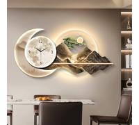 Orologio da Parete 3D con Montagna E Luce LED, Moderno Orologio al Quarzo Silenzioso con Telecomando E Alimentazione A Spina per Soggiorno, Camera da Letto E Ufficio. Beige 2 140 * 70cm