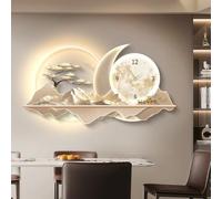 Orologio da Parete 3D con Montagna E Luce LED, Moderno Orologio al Quarzo Silenzioso con Telecomando E Alimentazione A Spina per Soggiorno, Camera da Letto E Ufficio. Beige 1 140 * 70cm