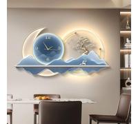 Orologio da Parete 3D con Montagna E Luce LED, Moderno Orologio al Quarzo Silenzioso con Telecomando E Alimentazione A Spina per Soggiorno, Camera da Letto E Ufficio. Blue 1 80 * 40cm