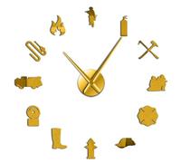 Orologio da parete 3D gigante con vigile del fuoco professionista pompiere, decorazione artistica da parete, orologio da parete, orologio da regalo, misura regolabile, kit decorativo (oro, 68,6 cm)