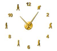 Orologio da parete 3D senza cornice, motivo: Teoria dell'evoluzione umana, semplice, autoadesivo, in acrilico, con superficie a specchio, grandi aghi (oro, 68,6 cm)