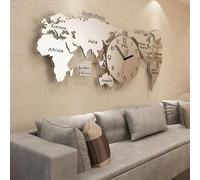 Orologio da Parete,47in Mappa del Mondo Soggiorno Moderno Grande Mappa del Mondo Muto in Acrilico 3D Creativo per Ufficio Sfondo Muro Soggiorno, Argento