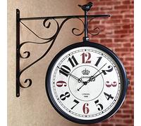 Orologio da parete a doppia faccia Orologio da esterno da giardino Orologio da stazione ferroviaria Orologio vintage Orologio da parete con staffa esterna Orologio da appendere antico in ferro battu
