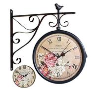 Orologio da parete a doppia faccia, orologio vintage montato a parete con copertura impermeabile per giardino interno, decorazione sospesa