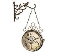 Orologio da parete a doppia parte da giardino esterno in metallo silenzioso silenzioso Grand Central Station Art Decorativo 360 ° Ruota decorazione antica