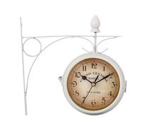Orologio da parete a doppia stazione laterale, stile vintage, in ferro battuto, due quadranti, uso interno ed esterno, movimento al quarzo alimentato a batteria