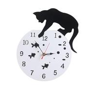 Orologio da parete a forma di gatto, silenzioso, in acrilico, decorativo, per camera da letto o ufficio, 30 x 25 cm, colore: bianco e nero, con design stravagante a forma di boccia di pesce