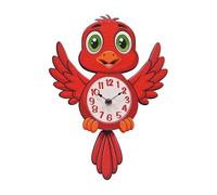 Orologio da parete a forma di pappagallo in stile cartone animato, design colorato con uccellini rossi, silenzioso, senza ticchettio, 30 x 22 cm, decorazione divertente e giocosa per soggiorno, camera
