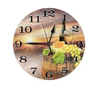 Orologio da parete a forma di vino bianco con botte, funzionamento a batteria, silenzioso, rotondo, decorazione da parete per casa, ufficio, scuola, 24 cm