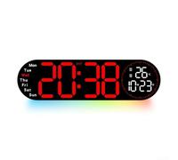 Orologio da parete a LED telecomandato che visualizza ora, data e temperatura; perfettamente adatto per qualsiasi ambiente di vita (rosso)