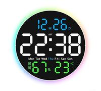 Orologio da parete a LED telecomandato con calendario e visualizzazione della temperatura, formato 12/24 ore, regolazione automatica della luminosità, funzione memoria, materiale ABS - Home (tre luci