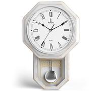 Orologio da parete a pendolo bianco - Orologio da parete rustico in legno - Orologio regolatore a batteria - Orologio a pendolo in legno - Orologio decorativo da parete per soggiorno, casa, ufficio e