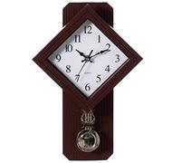 Orologio da parete a pendolo in plastica con pendolo in stile tradizionale marrone, quadrato, per soggiorno, cucina o sala da pranzo