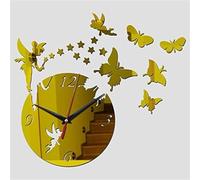 Orologio da parete, adesivi a specchio muto senza cornice Orologio al quarzo, orologi da parete geometrici fai da te Orologio da parete al quarzo in acrilico con stelle e decorazione a farfalla(Gold)
