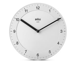 Orologio da Parete Analogico Classico Braun con Movimento al Quarzo Silenzioso, Facile da leggere, Diametro di 20 cm, colore bianco, modello BC06W.
