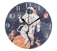 Orologio da parete Astronaut Exploring Outer Space Wall Clock 9.8 Inch Silent Round Wall Clock Battery Operated Non Ticking Creative ative Clock for Kids Living Room Bedroom Office Kitchen Home
