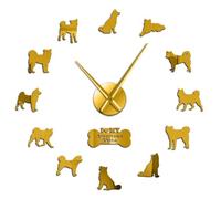 Orologio da parete autoadesivo 3D con razza di cane Akita americano, fai da te, regalo per il proprietario del soggiorno, design unico, specchio adesivo da parete (oro, 120 cm)