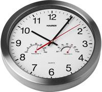 MAURER 5152010 Reloj De Pared Ø 30 cm. con Higrometro y Termometro. Frontal En Acero
