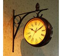 Orologio da parete bifacciale, resistente alle intemperie, decorazione da giardino per esterni, con staffa, design vintage da appendere per l'estetica della stazione ferroviaria