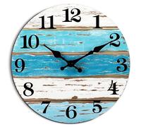 Orologio da parete blu a tema spiaggia, funzionamento a batteria, silenzioso, senza ticchettio, vintage, rotondo, rustico, costiero, nautico, decorativo, per casa, cucina, soggiorno, ufficio, bagno,
