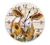Orologio Da Parete Circolare 25cm, Mucca Animale Da Fattoria Con Girasole Sulla Struttura Di Legno Numeri Orologio Da Cucina Quarzo Alimentato A Batteria Orologio Da Parete Per Cucina Camera