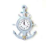 Orologio da parete con ancora mediterranea, stile nautico, orologio decorativo in legno, silenzioso al quarzo, senza ticchettio, ideale per casa, cucina o ufficio