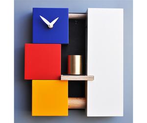 Orologio da parete con campanella in Bronzo Tornita Bell Mondrian 26x7xh28 cm cassa in MDF meccanismo al quarzo multicolor