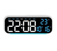 Orologio da parete con display digitale a LED, funzione sveglia, ora, data, giorno e temperatura, quattro livelli di luminosità per un comfort personalizzabile (E)