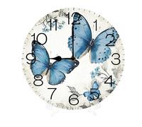 Orologio da parete con farfalla blu, senza ticchettio, silenzioso, al quarzo, orologio analogico nautico retrò in legno, orologio da parete facile da leggere per cucina/soggiorno/camera da letto, 25