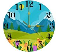 Orologio da parete con fiori di montagne di paesaggio, orologi da parete rotondi a batteria al quarzo silenziosi da 10 pollici per la casa/cucina/ufficio/orologio da scuola
