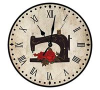 Orologio da parete con macchina da cucire retrò decorazione per la stanza da cucire fiori grandi orologi da parete in legno a batteria 25,4 cm silenzioso Europa romantica sarto casa ufficio cucina