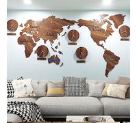 Orologio da Parete con Mappa del Mondo 3D, Orologio Multi-Tempo di Grandi Dimensioni Creativo Fai-da-Te, Orologio da Ufficio al Quarzo in Legno, batterie Non Incluse, Marrone, 220