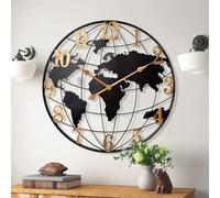 Orologio da parete con mappa del mondo, orologio moderno minimalista in metallo, rotondo, silenzioso, senza ticchettio, funzionamento a batteria, per soggiorno, casa, cucina, camera da letto, ufficio,