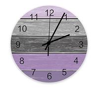 Orologio da parete con tavola di legno viola Orologi da parete rotondi silenziosi da 12 pollici senza ticchettio, orologio da parete a righe grigie e viola in stile country vintage, orologio a bat