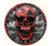 Orologio da parete con teschio, orologio al quarzo a tema Halloween da 30,5 cm con design a teschio pirata, orologio silenzioso senza ticchettio per casa, soggiorno, ufficio o decorazione di Halloween