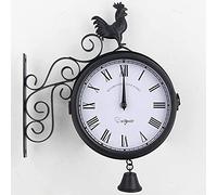 Orologio da parete Custodia in metallo Doppio laterale, orologio da parete da giardino a doppia faccia, forma a campana del cockerel, casa da giardino interno/esterno arte moderna orologi da parete