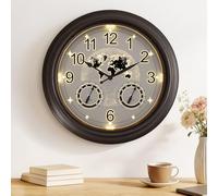 Orologio da Parete da Esterno Illuminato 45 cm (18 Pollici), Orologio da Giardino Impermeabile con Sensore Notturno, Mappa del Mondo con Termometro e Igrometro per Giardino e Patio