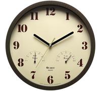 Orologio da parete da giardino da 25,4 cm, misuratore di temperatura e umidità, impermeabile, display analogico, movimento silenzioso per patio, veranda, piscina, terrazza, interni ed esterni (marrone