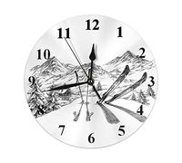 Orologio da parete da montagna Albero Foglia Riga a righe Griglia Geometrica Neve Cerchio Pianta Autunno Rotondo Orologi da parete Decorativo Silenzioso Senza ticchettio 10 pollici 25 cm PVC Rustico m