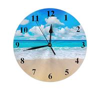 Orologio da parete da spiaggia Calmo Oceano Onda Cielo Nuvole Luce diurna Paradiso Costa Orizzonte Orologi rotondi Decorativo da parete Silenzioso Senza ticchettio 10 pollici 25 cm PVC Rustico Moderno