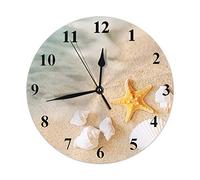 Orologio da parete da spiaggia Conchiglia di sabbia Stella marina Vacanze Oceano Estate Mare Costa Onda Natura Vita Orologi rotondi Decorativi da parete Silenzioso Nessun ticchettio 10 pollici 25 cm P