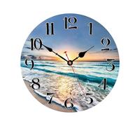 Orologio Da Parete Da Spiaggia - Orologio Di Movimento Silenzioso, Viso Facile Da Leggere | Orologi Da Spiaggia Decorativi Costieri, Display A Tema Oceano, Accento Della Camera, Camera Degli Amici