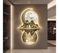 Orologio da Parete Decorativo 3D Con illuminazione LED Tema: Luna e Paesaggio Orologio da Parete Grande Una Scelta Ideale per l'arredamento del Soggiorno Movimento Silenzioso Design Uni A 53.1*35.4in