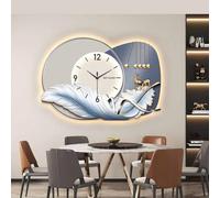Orologio da parete decorativo 3D imitazione, orologio da parete moderno con luce LED, sculture da parete di piume, murale sospeso per soggiorno e ingresso, movimento silenzioso(B,70 * 48cm)