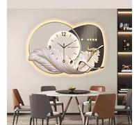 Orologio da parete decorativo 3D imitazione, orologio da parete moderno con luce LED, sculture da parete di piume, murale sospeso per soggiorno e ingresso, movimento silenzioso(D,80 * 55cm)
