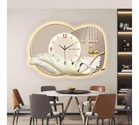 Orologio da parete decorativo 3D imitazione, orologio da parete moderno con luce LED, sculture da parete di piume, murale sospeso per soggiorno e ingresso, movimento silenzioso(A,120 * 83cm)