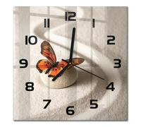 Orologio da Parete Decorativo in Vetro Silenzioso Pietra Zen e Farfalla 30x30 cm