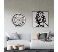 Orologio da parete, decorazione da parete, plastica, bianco, numeri arabi, diametro 58 cm