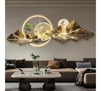 Orologio da parete Decorazioni murali 3D, sculture da parete con luce a LED e orologio, dipinti paesaggistici moderni tradizionali cinesi Feng Shui for la decorazione della casa(Gold B,100*35cm)